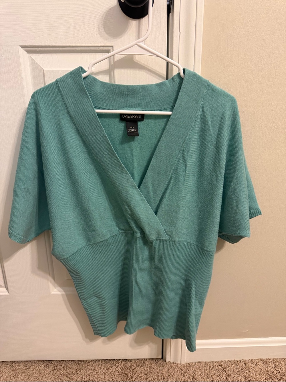 Lane Bryant Teal Short-Sleeve V-Neck Knit Top